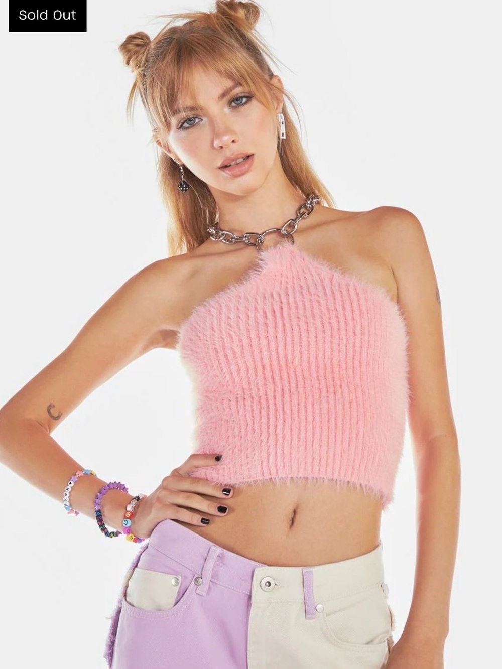 Soft Pink Fuzzy Linked Halter Top